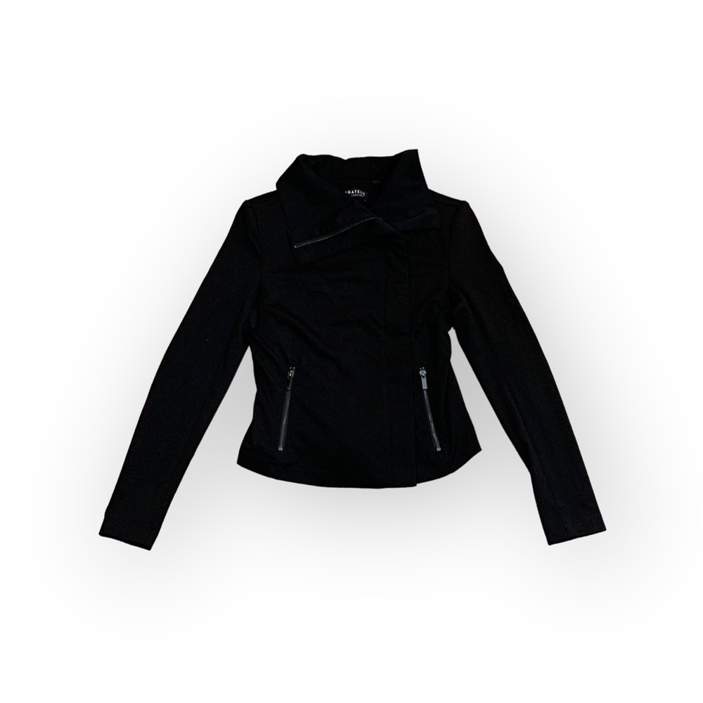 Bagatelle Black Knit Fitted Cropped Moto Jacket Size XS Funnel Neck - Picture 1 of 6
